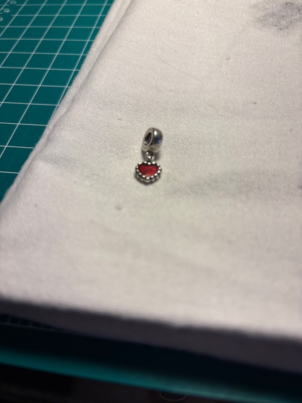 Pandora Silver Heart Dangle Charm with Red Enamel